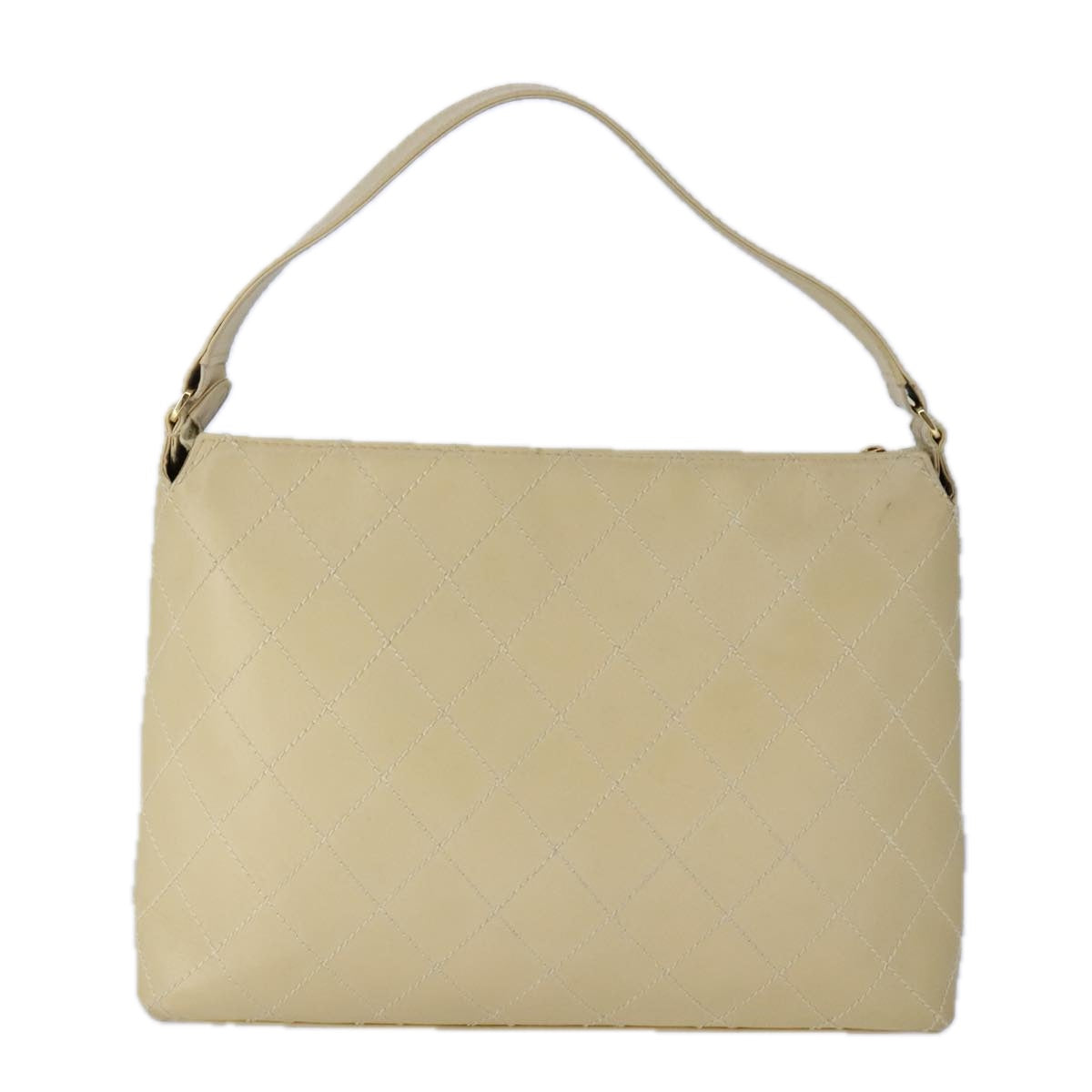 CHANEL Wild Stitch Matelasse Shoulder Bag Leather Beige Gold CC 106837