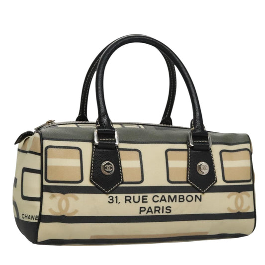 CHANEL Central Station Hand Bag Leather Beige CC 107503
