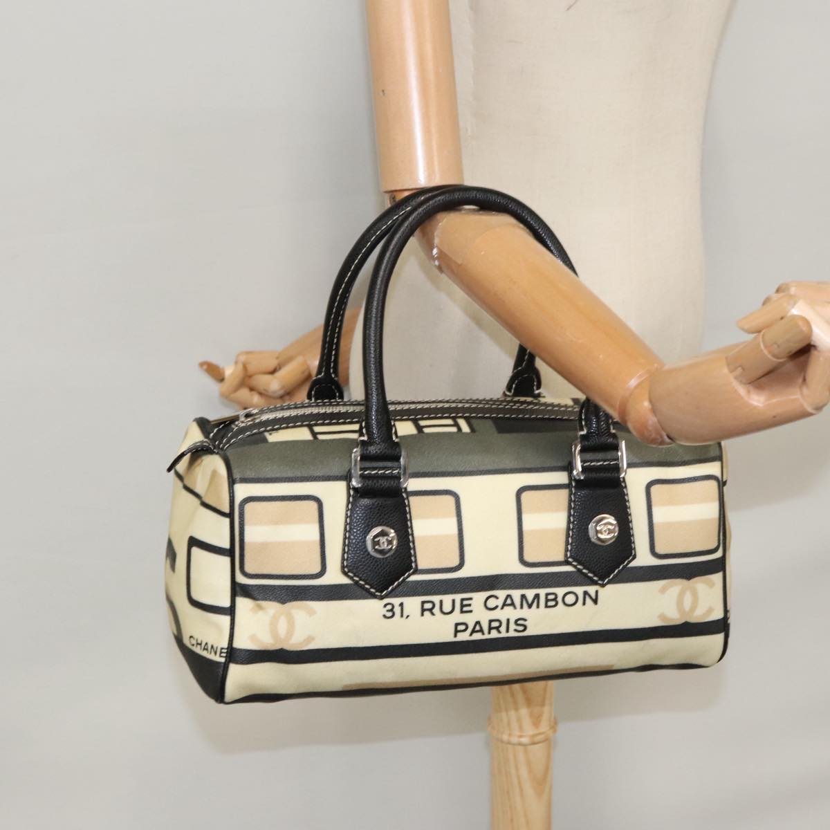 CHANEL Central Station Hand Bag Leather Beige CC 107503