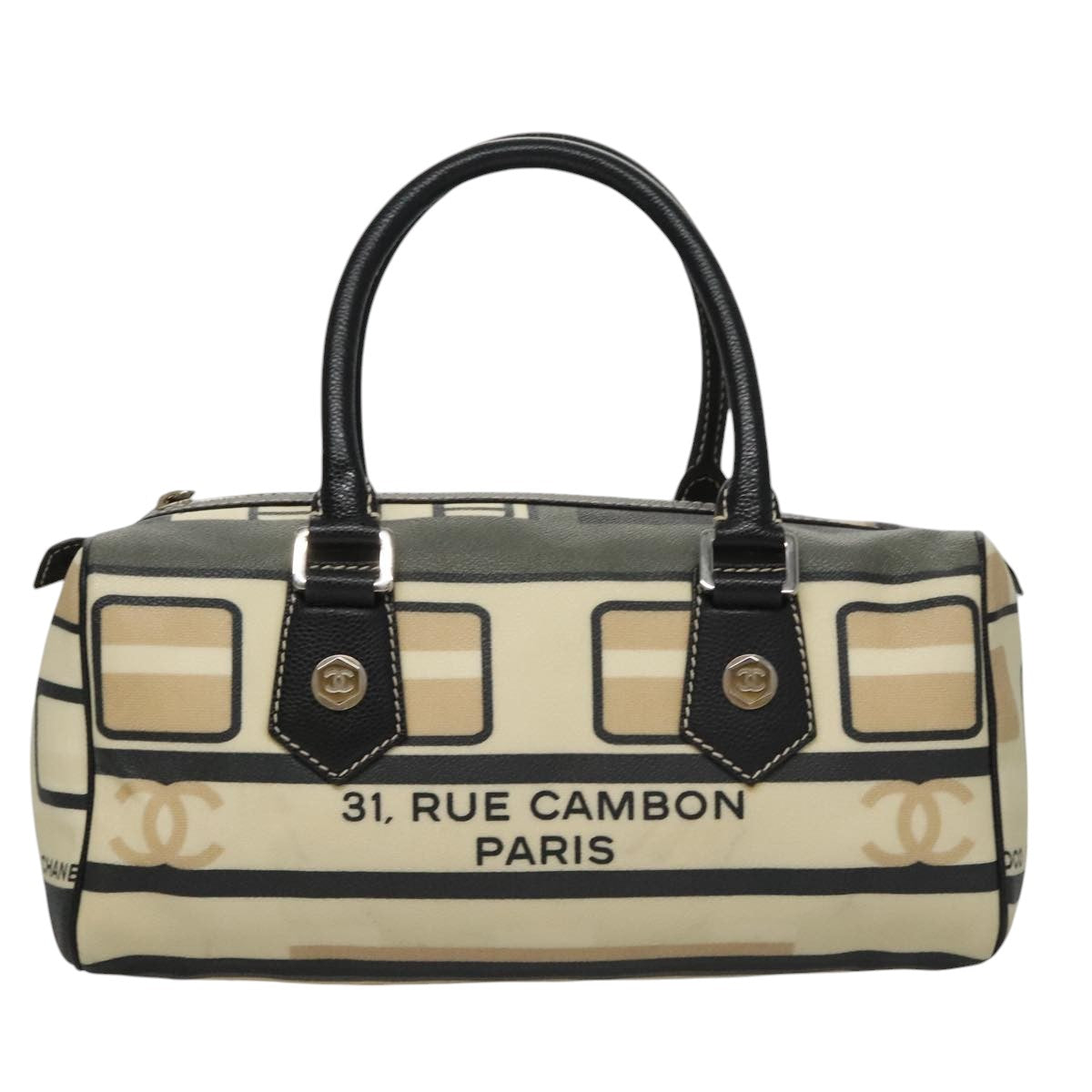 CHANEL Central Station Hand Bag Leather Beige CC 107503
