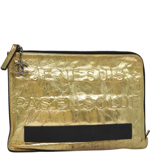 CHANEL Clutch Bag Leather Gold CC 107504