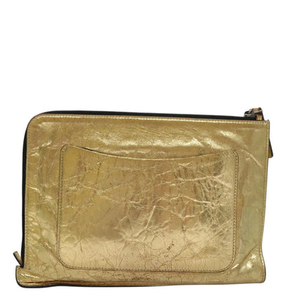CHANEL Clutch Bag Leather Gold CC 107504