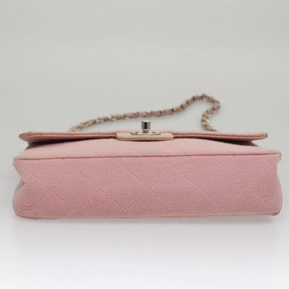 CHANEL Matelasse Chain Shoulder Bag Cotton Pink Silver CC 107505