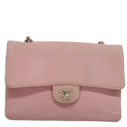 CHANEL Matelasse Chain Shoulder Bag Cotton Pink Silver CC 107505
