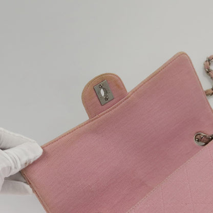 CHANEL Matelasse Chain Shoulder Bag Cotton Pink Silver CC 107505