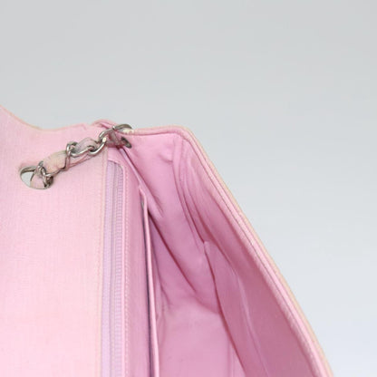 CHANEL Matelasse Chain Shoulder Bag Cotton Pink Silver CC 107505