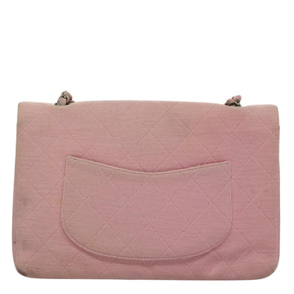 CHANEL Matelasse Chain Shoulder Bag Cotton Pink Silver CC 107505