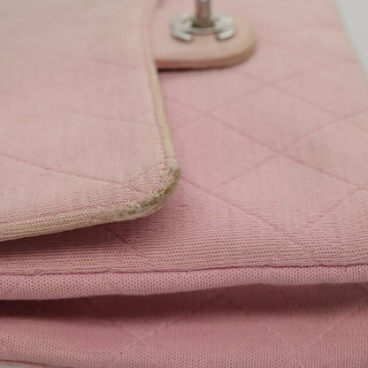 CHANEL Matelasse Chain Shoulder Bag Cotton Pink Silver CC 107505