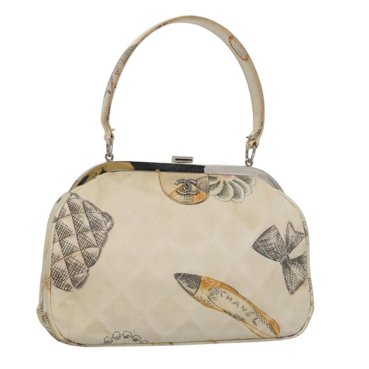 CHANEL Matelasse Hand Bag Canvas White CC 107506