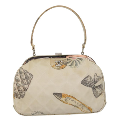 CHANEL Matelasse Hand Bag Canvas White CC 107506