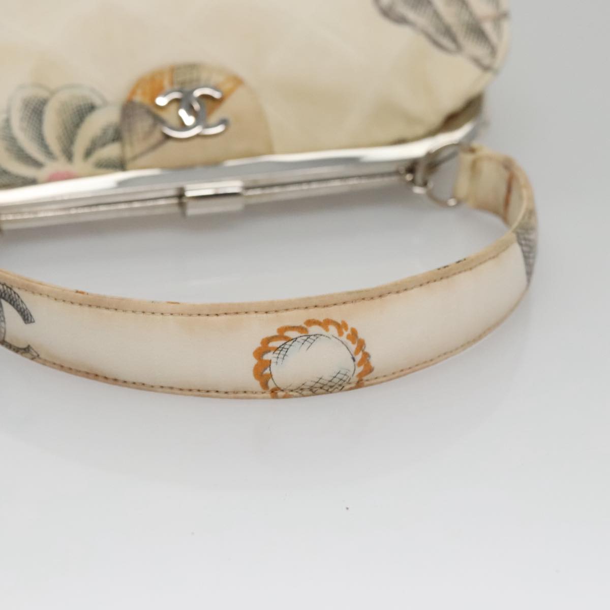 CHANEL Matelasse Hand Bag Canvas White CC 107506