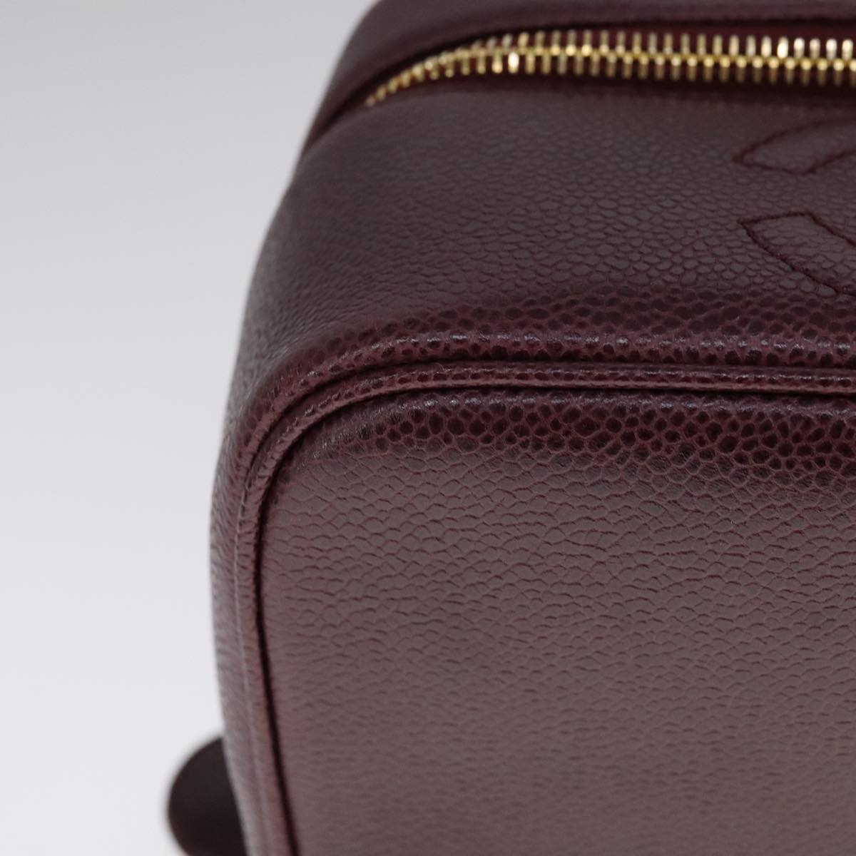 CHANEL Vanity Cosmetic Pouch Caviar Skin Wine Red CC 107627A