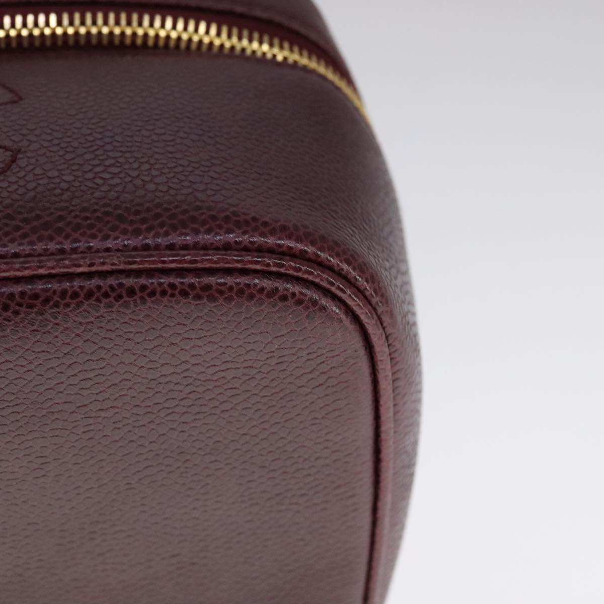 CHANEL Vanity Cosmetic Pouch Caviar Skin Wine Red CC 107627A