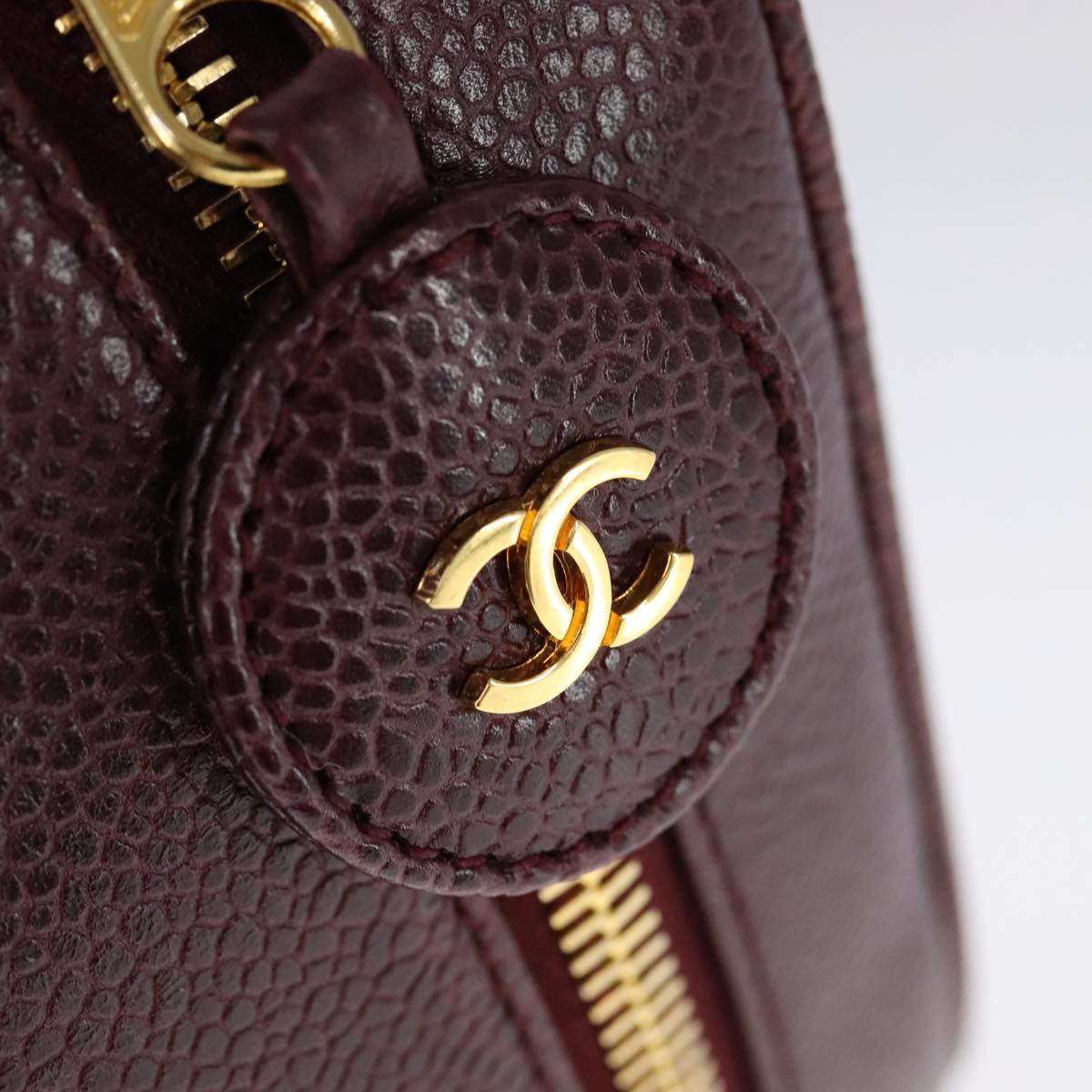 CHANEL Vanity Cosmetic Pouch Caviar Skin Wine Red CC 107627A