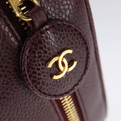 CHANEL Vanity Cosmetic Pouch Caviar Skin Wine Red CC 107627A