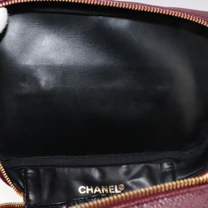 CHANEL Vanity Cosmetic Pouch Caviar Skin Wine Red CC 107627A