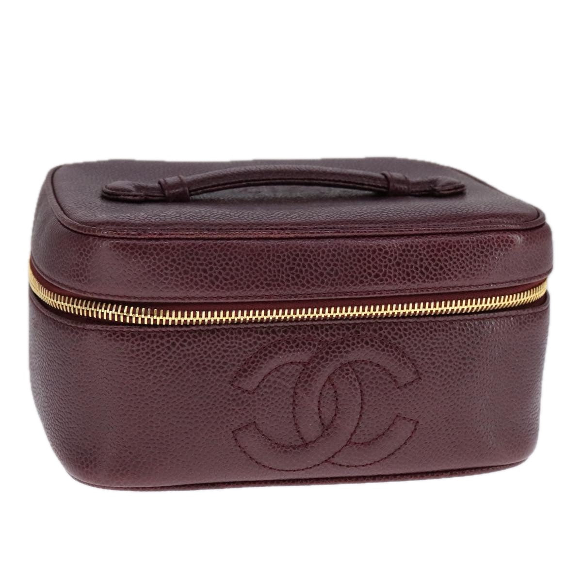 CHANEL Vanity Cosmetic Pouch Caviar Skin Wine Red CC 107627A