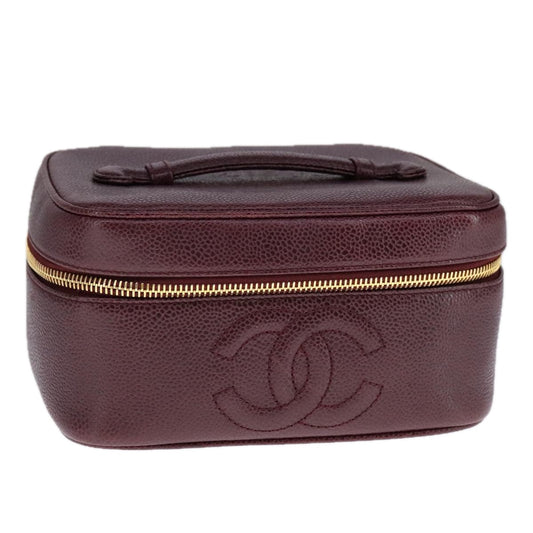 CHANEL Vanity Cosmetic Pouch Caviar Skin Wine Red CC 107627A