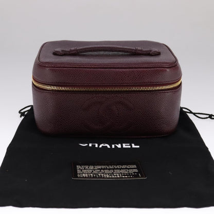 CHANEL Vanity Cosmetic Pouch Caviar Skin Wine Red CC 107627A