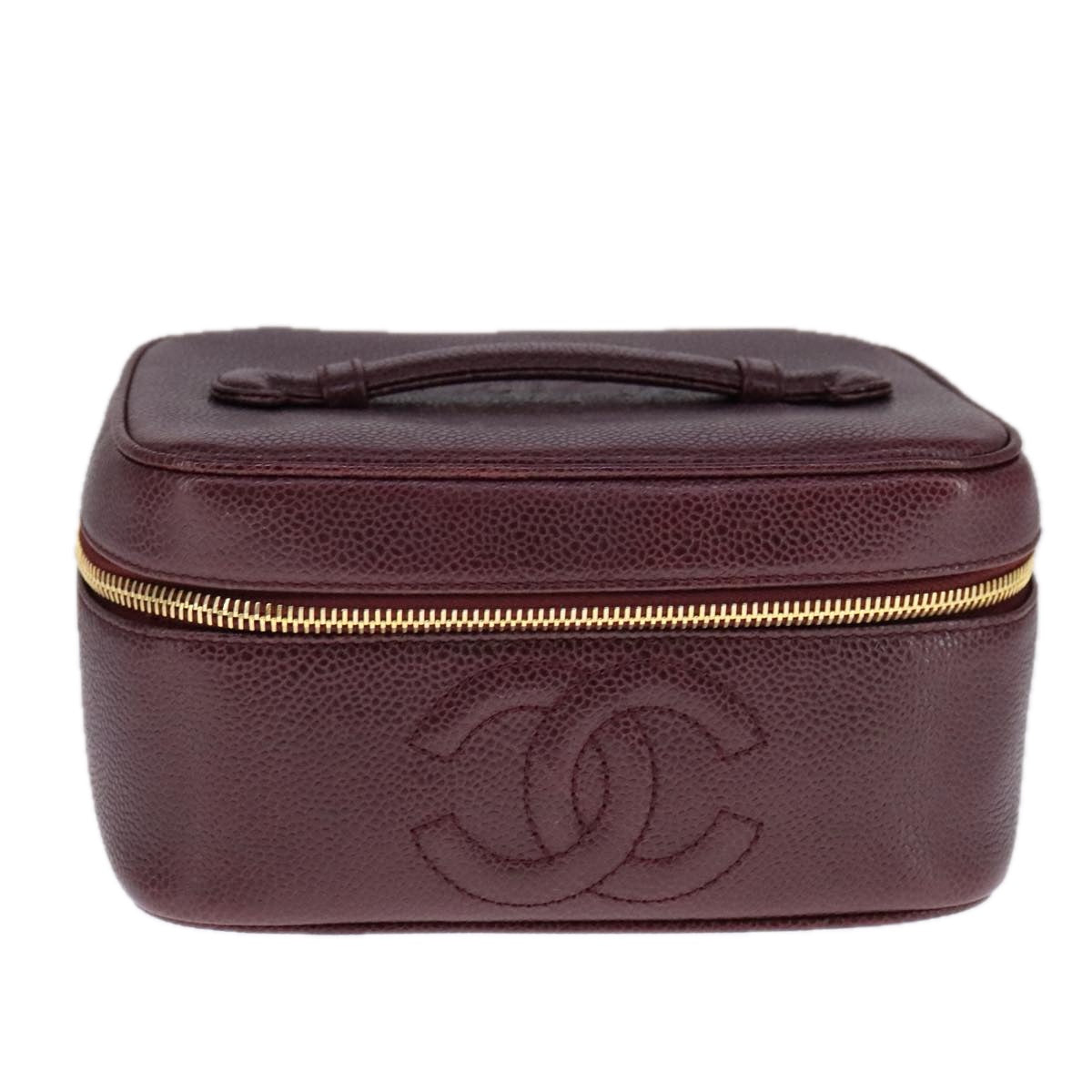 CHANEL Vanity Cosmetic Pouch Caviar Skin Wine Red CC 107627A