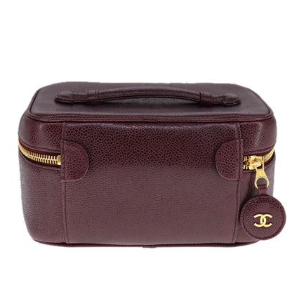 CHANEL Vanity Cosmetic Pouch Caviar Skin Wine Red CC 107627A