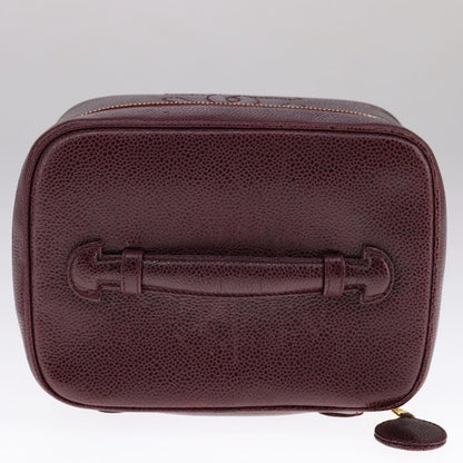 CHANEL Vanity Cosmetic Pouch Caviar Skin Wine Red CC 107627A