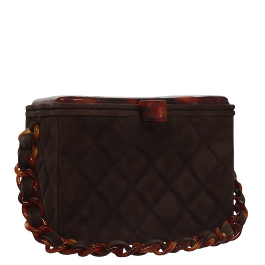 CHANEL Matelasse Hand Bag Suede Brown CC 107629