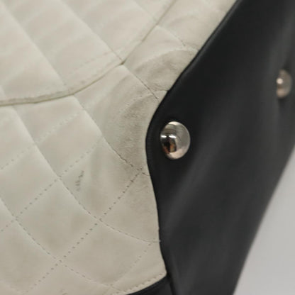 CHANEL Cambon Line Matelasse Tote Bag Lamb Skin White CC 107639