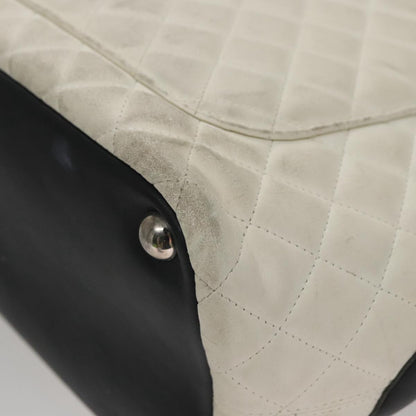 CHANEL Cambon Line Matelasse Tote Bag Lamb Skin White CC 107639