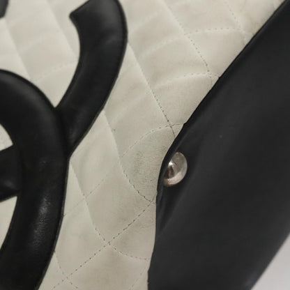 CHANEL Cambon Line Matelasse Tote Bag Lamb Skin White CC 107639