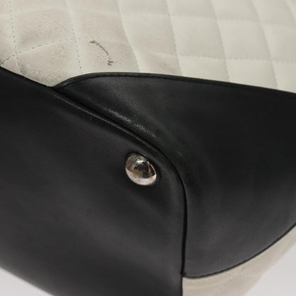 CHANEL Cambon Line Matelasse Tote Bag Lamb Skin White CC 107639