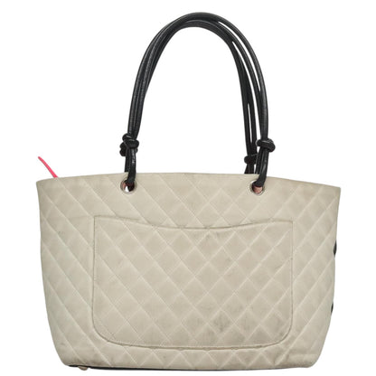 CHANEL Cambon Line Matelasse Tote Bag Lamb Skin White CC 107639