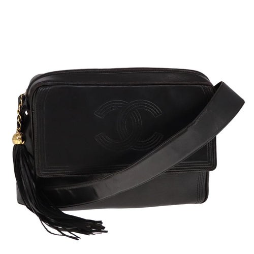 CHANEL Matelasse Chain Hand Bag Lamb Skin Black CC 107642