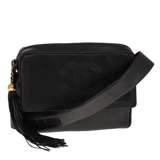 CHANEL Matelasse Chain Hand Bag Lamb Skin Black CC 107642