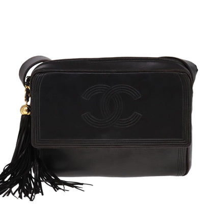 CHANEL Matelasse Chain Hand Bag Lamb Skin Black CC 107642