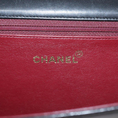 CHANEL Matelasse Chain Shoulder Bag Lamb Skin Black Gold CC 107645