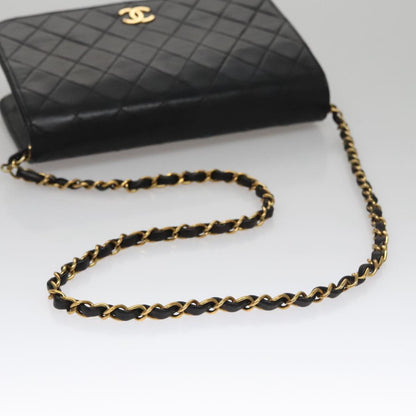 CHANEL Matelasse Chain Shoulder Bag Lamb Skin Black Gold CC 107645