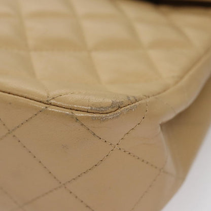 CHANEL Matelasse Chain Shoulder Bag Lamb Skin Beige Gold black CC 107648