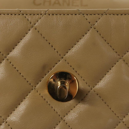 CHANEL Matelasse Chain Shoulder Bag Lamb Skin Beige Gold black CC 107648