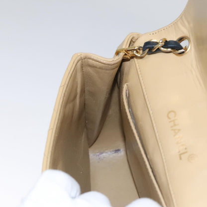 CHANEL Matelasse Chain Shoulder Bag Lamb Skin Beige Gold black CC 107648
