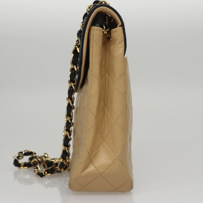 CHANEL Matelasse Chain Shoulder Bag Lamb Skin Beige Gold black CC 107648