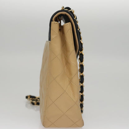 CHANEL Matelasse Chain Shoulder Bag Lamb Skin Beige Gold black CC 107648
