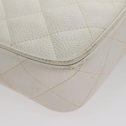 CHANEL Matelasse Chain Shoulder Bag Caviar Skin White Gold CC 107702