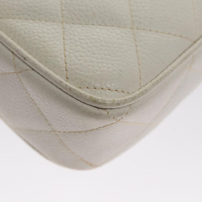 CHANEL Matelasse Chain Shoulder Bag Caviar Skin White Gold CC 107702