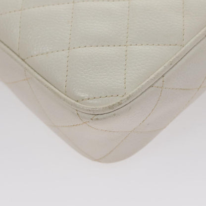 CHANEL Matelasse Chain Shoulder Bag Caviar Skin White Gold CC 107702