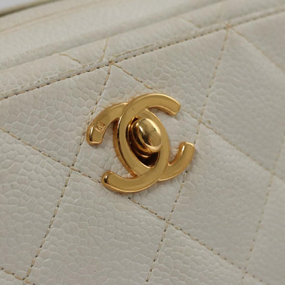 CHANEL Matelasse Chain Shoulder Bag Caviar Skin White Gold CC 107702