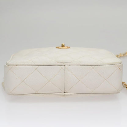 CHANEL Matelasse Chain Shoulder Bag Caviar Skin White Gold CC 107702