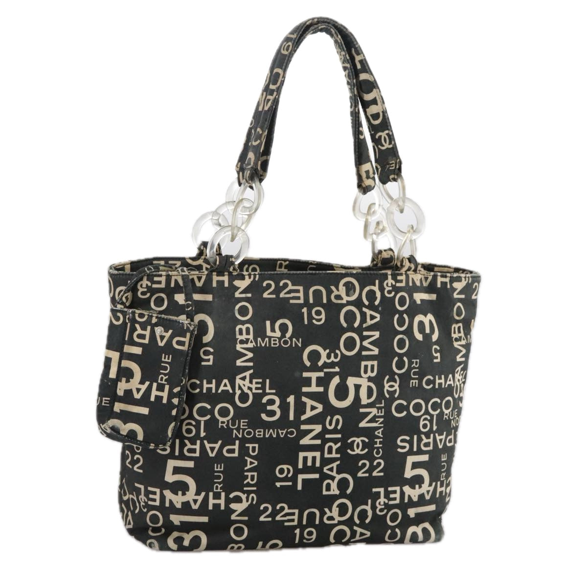 CHANEL Bysy line Tote Bag Canvas Black CC 107835