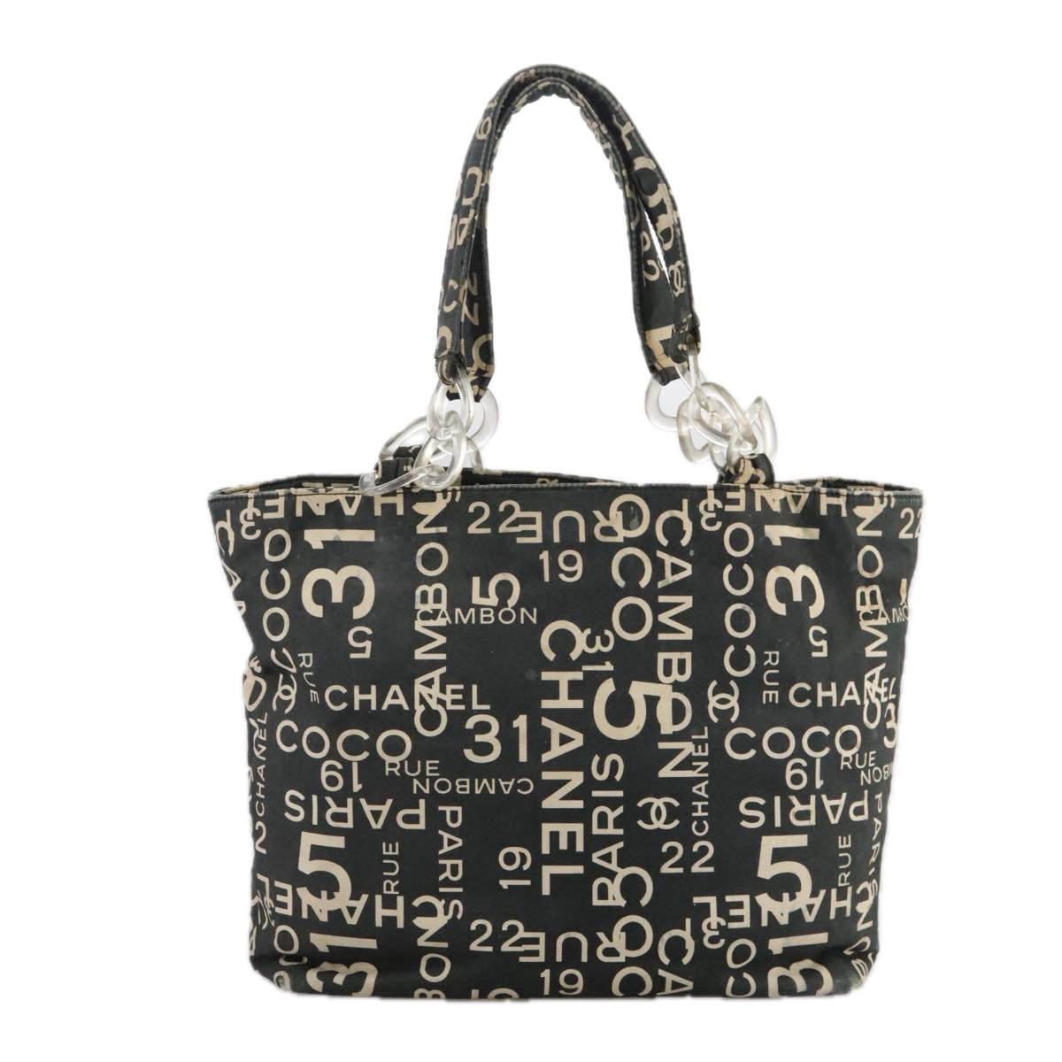 CHANEL Bysy line Tote Bag Canvas Black CC 107835
