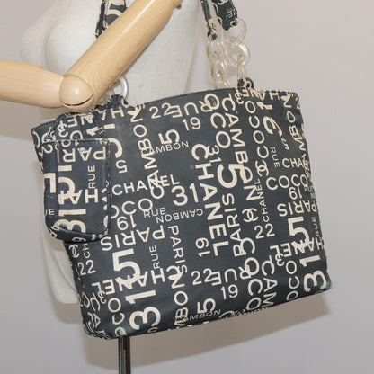 CHANEL Bysy line Tote Bag Canvas Black CC 107835